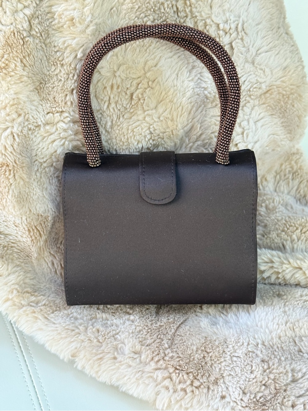 Black Satin Evening Bag with Beaded Handle
